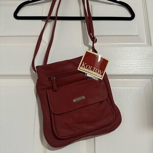 Baggallini Red Crossbody Bag with Textured Fabric and Gold Hardware